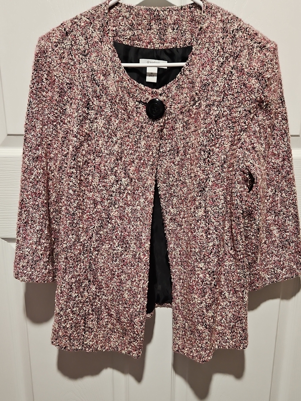 Dressbarn 1X Plus Size Tweed Jacket Blazer Pink Burgundy Boucle Collarless